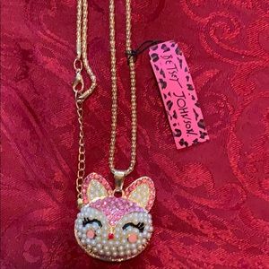 New Betsy Johnson Kitty Pendant and Necklace